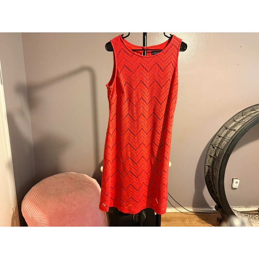 Jessica Howard Red Knit Chevron‎ Sleeveless Dress Sz 14